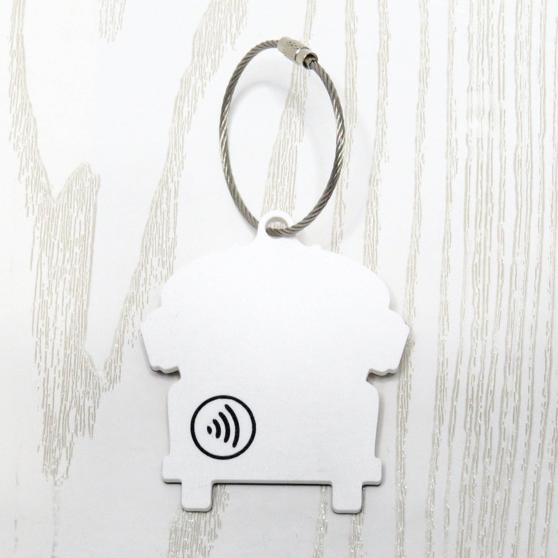 Personalized School Bus NFC Bag Tag - Smart Contact Tap Tag for Kids Backpacks - side profile view