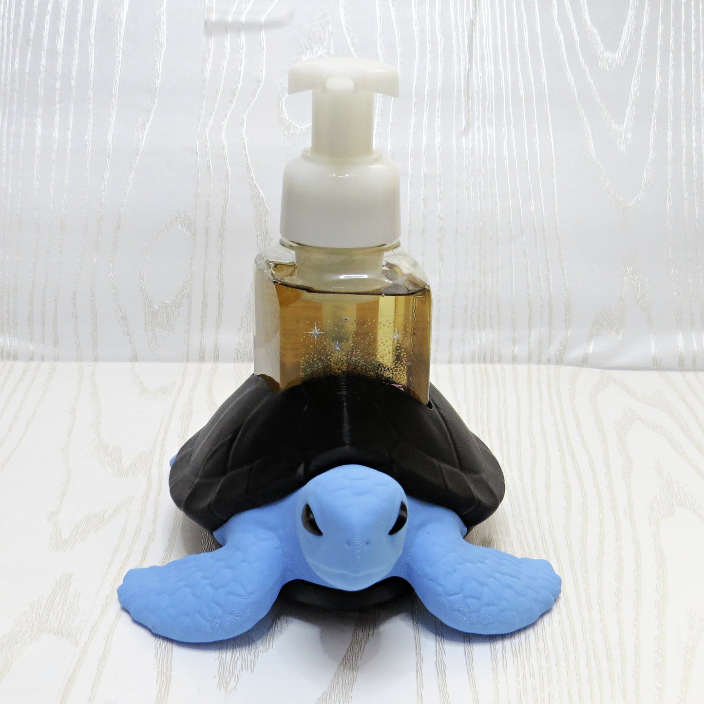 Sea Turtle Foaming Soap Holder for Bathroom or Coastal Kitchen Decor - lifestyle with soap bottle inserted