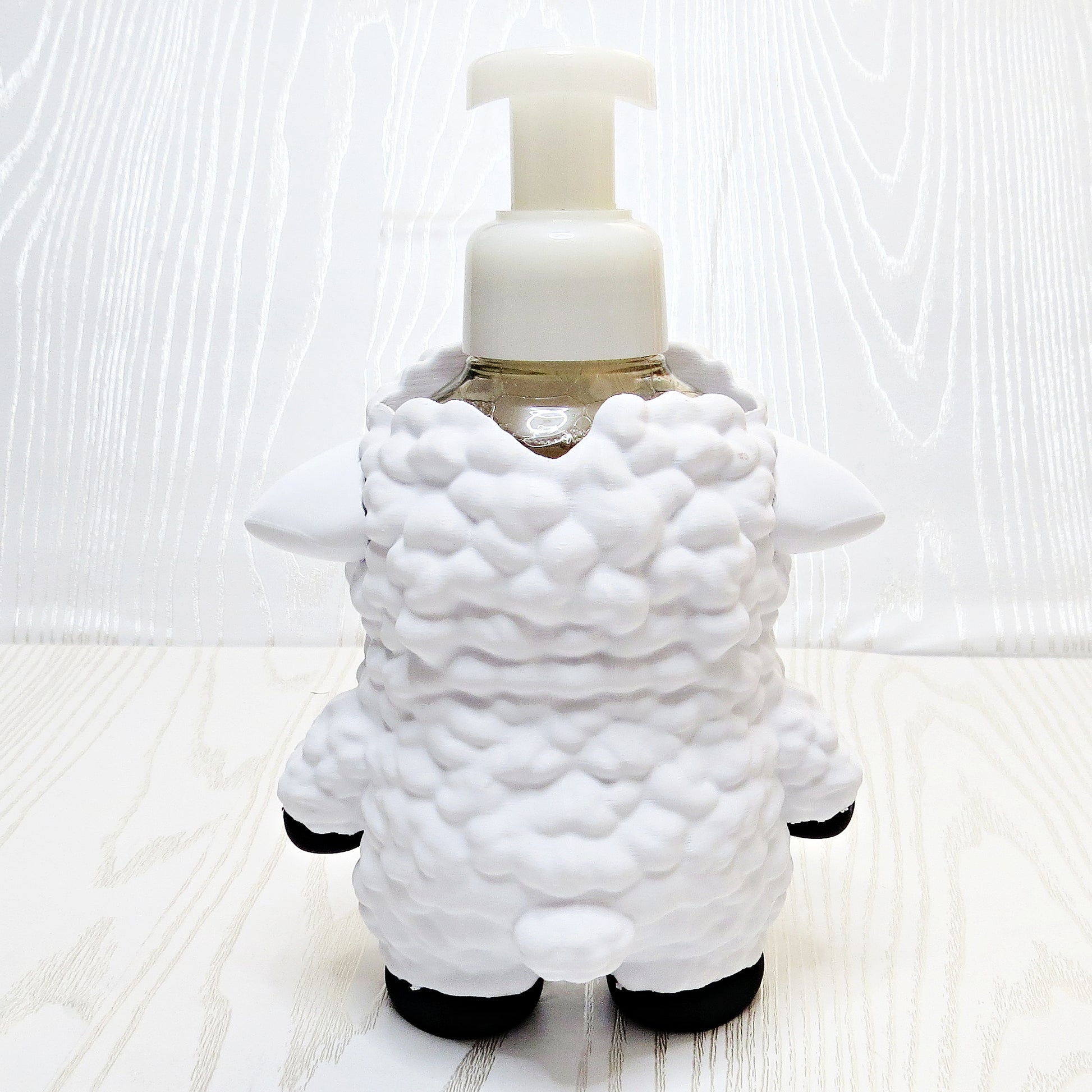 Sheep Foaming Soap Holder - Farmhouse Animal Bathroom Decor - lifestyle with soap bottle inserted