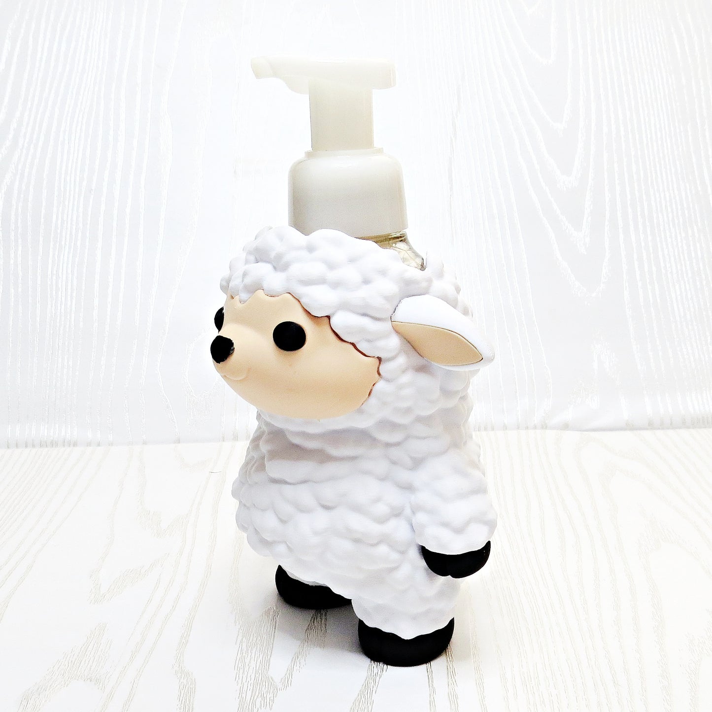 Sheep Foaming Soap Holder - Farmhouse Animal Bathroom Decor - top view showing pump opening