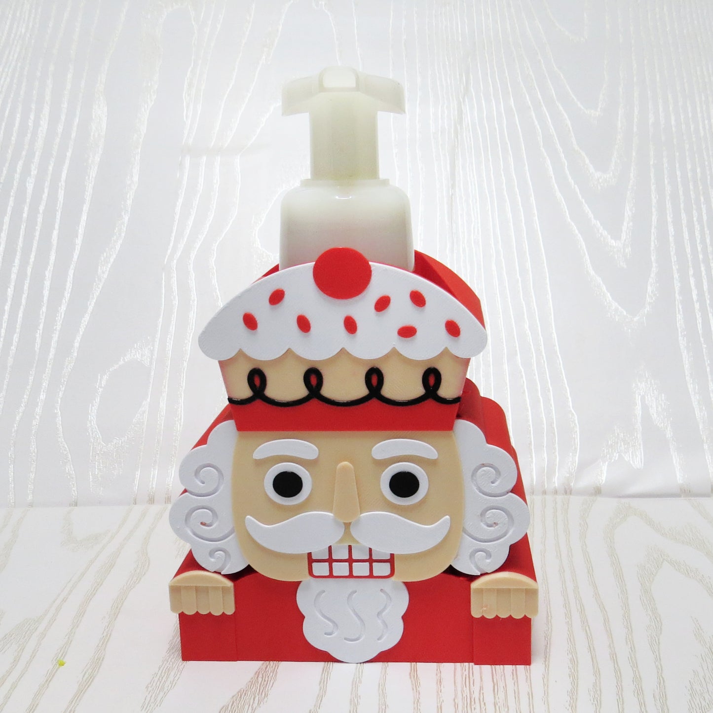 Nutcracker Foaming Soap Bottle Holder – Cute 3D Printed Red and White Christmas Nutcracker Soldier – Bath and Body Works Foaming Soap Dispenser Stand – Holiday Festive Bathroom Kitchen Counter Decor – Nutcracker Lover Christmas Gift