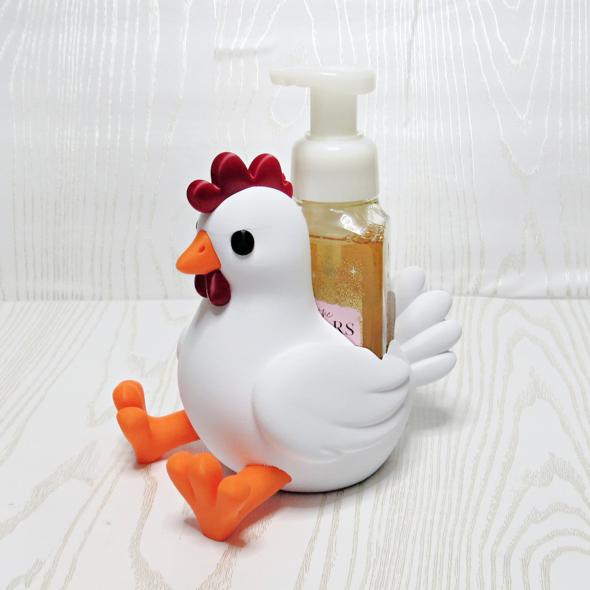 Chicken Foaming Soap Holder for Bath & Kitchen Counters - top view showing pump opening