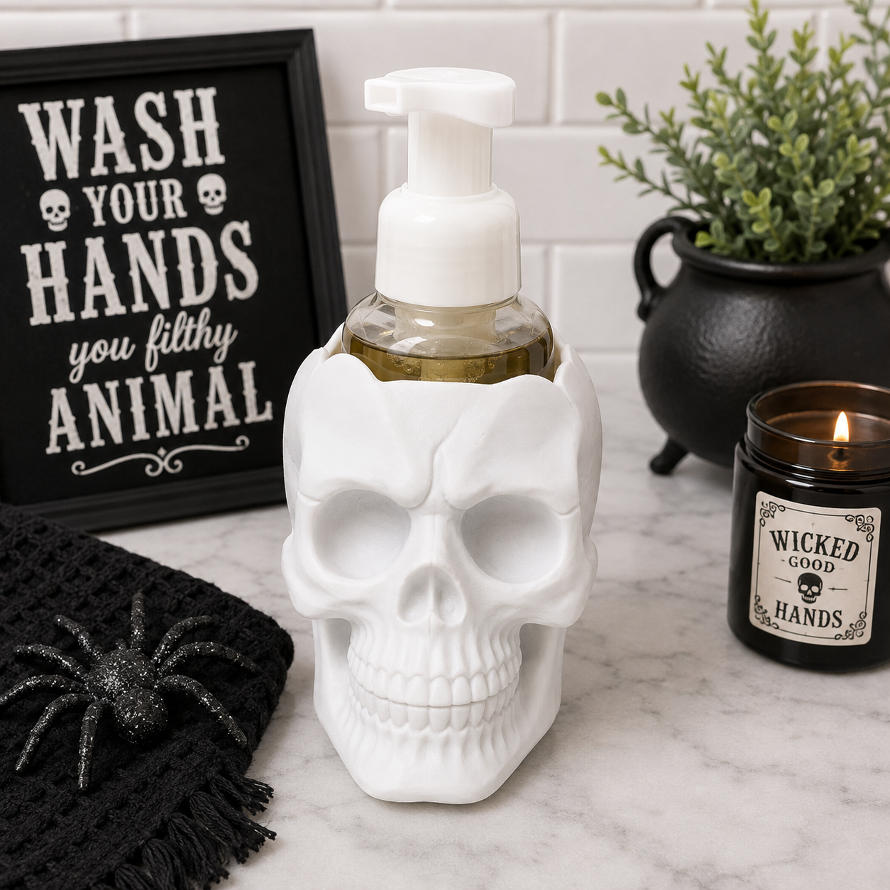 Skull Foaming Soap Holder – 3D Printed Gothic Halloween Skeleton Skull Decor – BBW Compatible