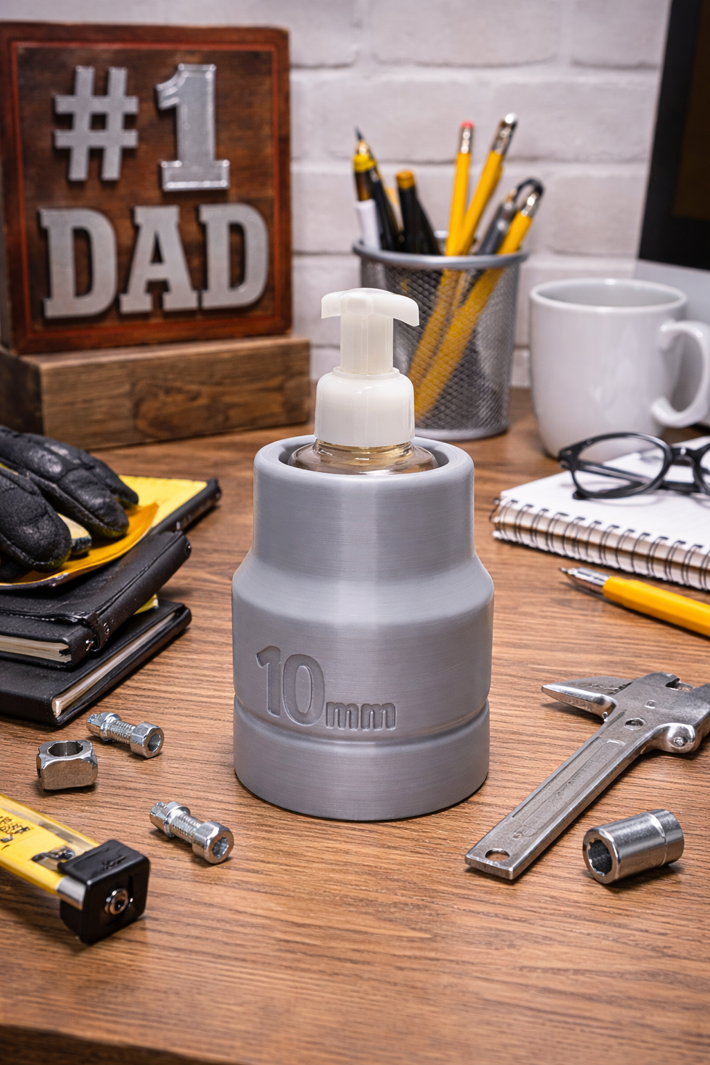 10mm Socket Foaming Soap Holder - Funny Dad Gift - side angle showing product shape