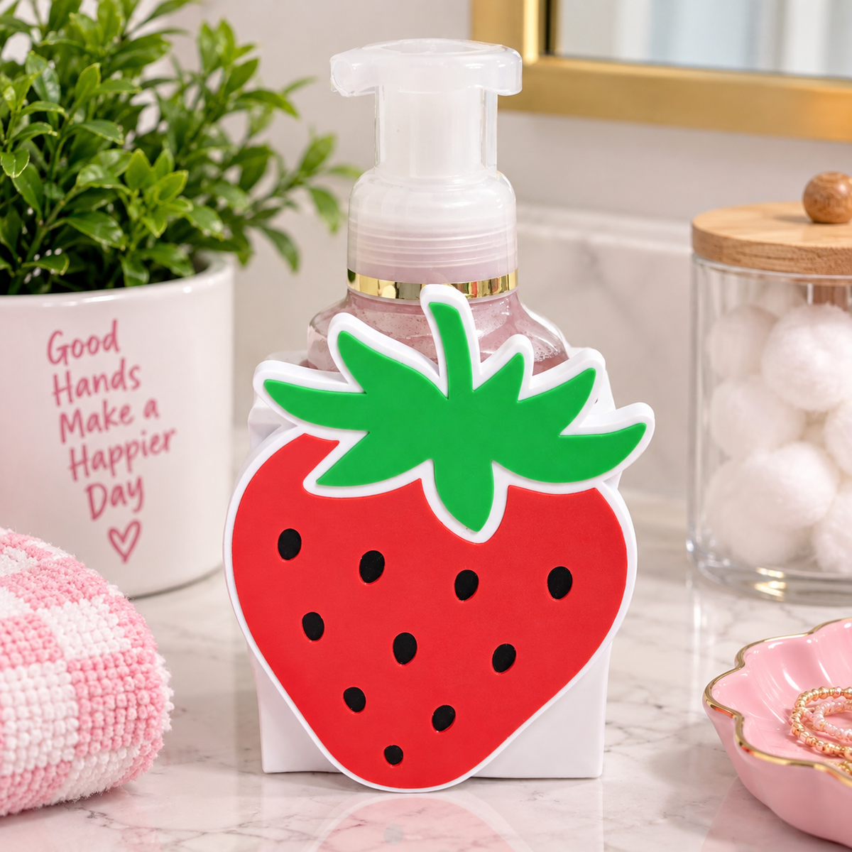 Strawberry Foaming Soap Holder — Fruit Themed Bathroom Decor for BBW Bottles