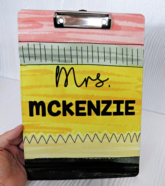 Teacher Pencil Themed Clipboard - Personalized Sublimation Back to School Gift - Kids Supplies - Teacher Appreciation Gift from Student Custom White - Must Haves Essentials for Classroom