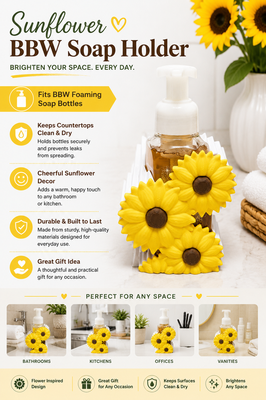 Sunflower Foaming Soap Holder – Farmhouse Bathroom & Kitchen Counter Decor