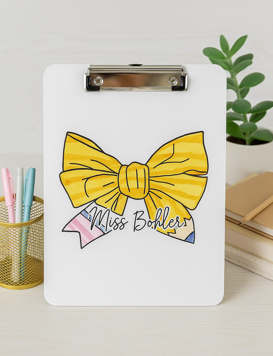 Personalized Teacher Clipboard with Yellow Bow