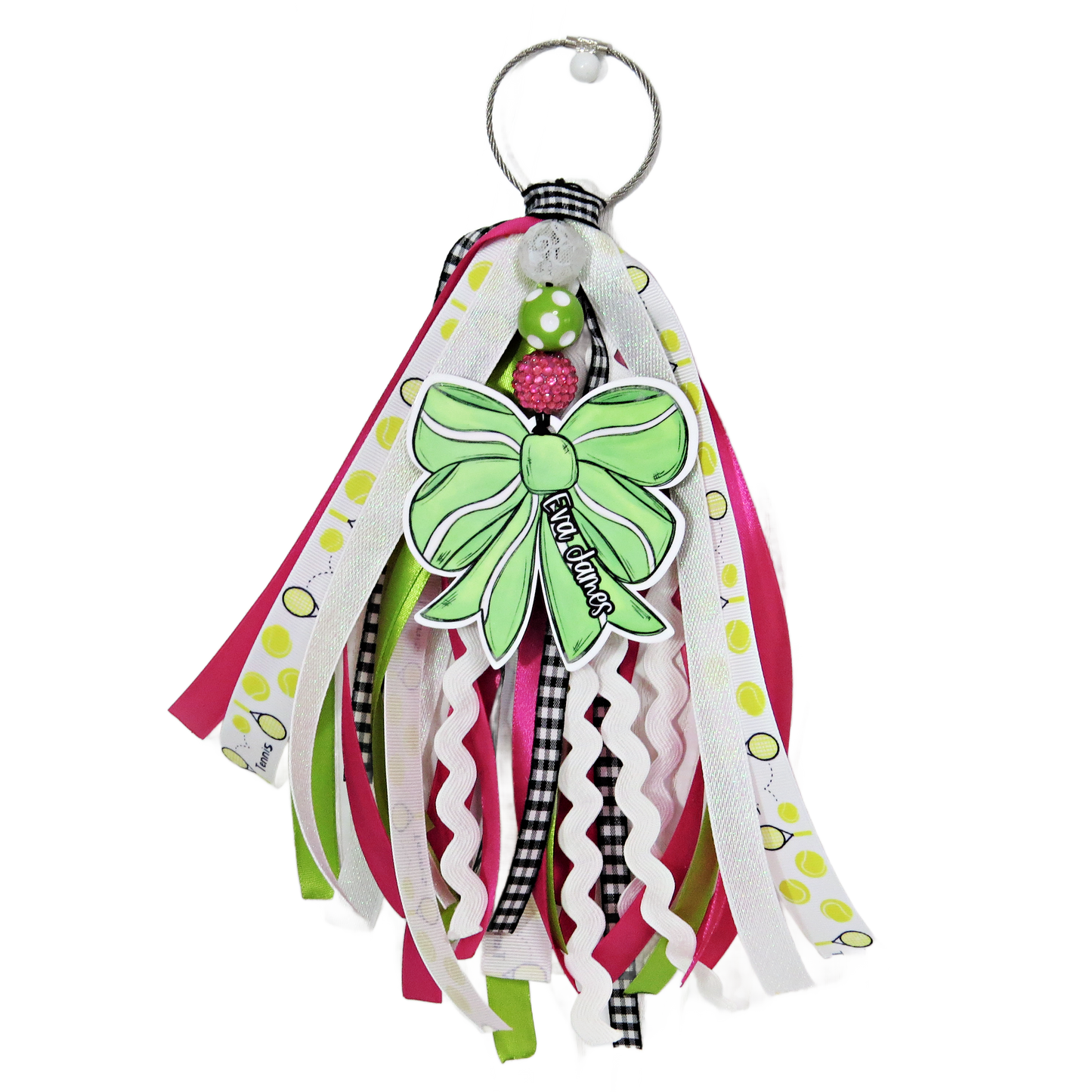 Personalized Ribbon Tennis Bow Bag Tag with Name for Mom Backpack Sports Bag - Custom Kids Acrylic ID - Game Day Gift