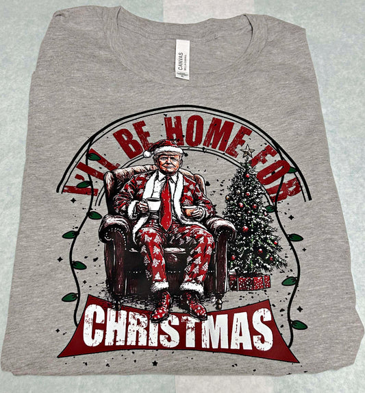 ADULT Grey Bella & Canvas Unisex Heather T-Shirt Ill Be Home for Christmas