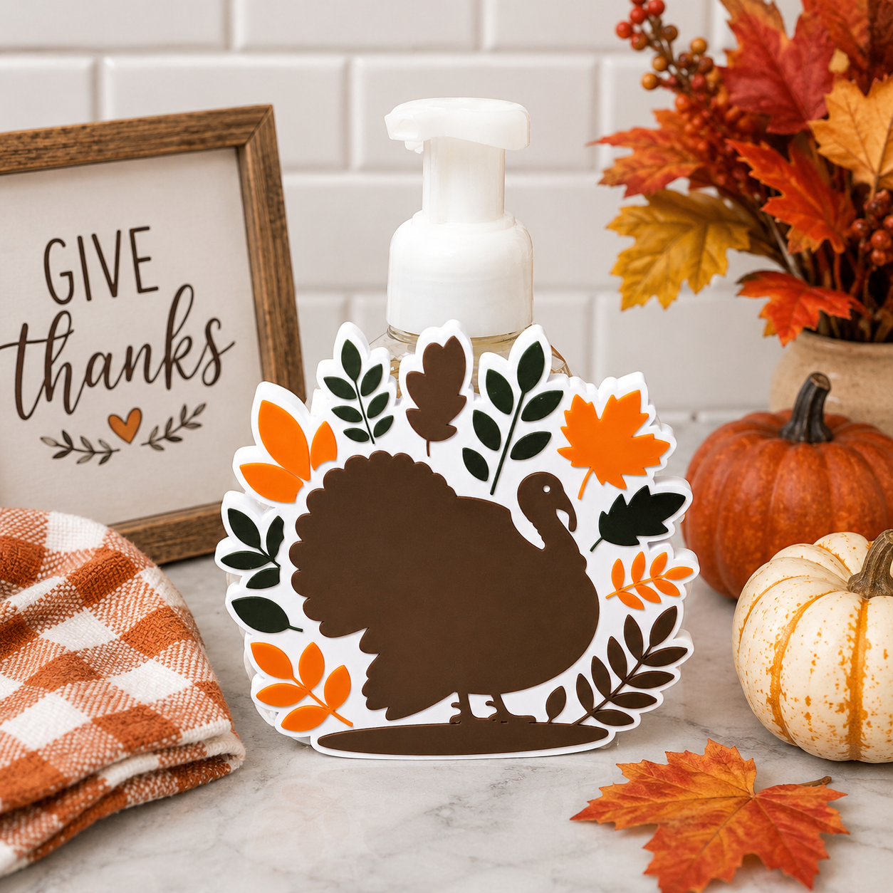 Turkey Foaming Soap Holder – 3D Printed Thanksgiving Fall Leaf Wreath Decor – BBW Compatible