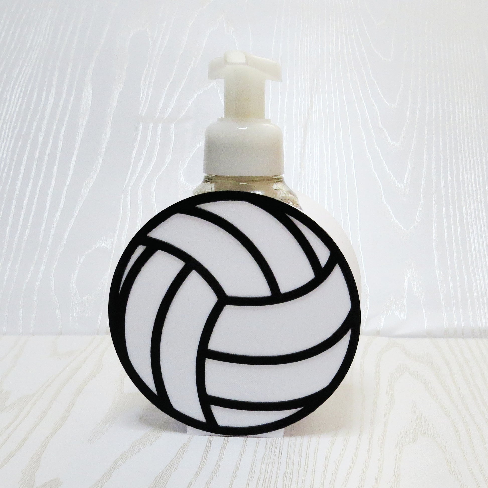 white-black-3d-printed-volleyball-disc-foaming-soap-holder-curved-panel-lines-sports-fan-bathroom-kitchen-decor