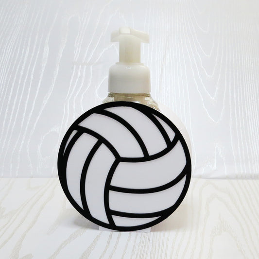white-black-3d-printed-volleyball-disc-foaming-soap-holder-curved-panel-lines-sports-fan-bathroom-kitchen-decor