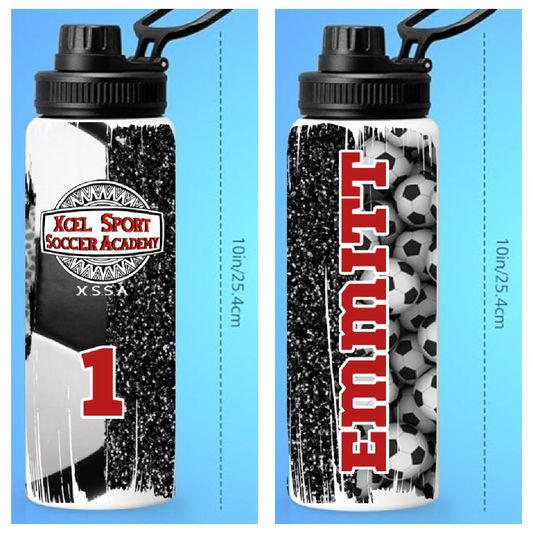 XCEL Sport Soccer Academy 32 oz Soccer Water Bottle Personalized with Name - Custom Sports Bottle