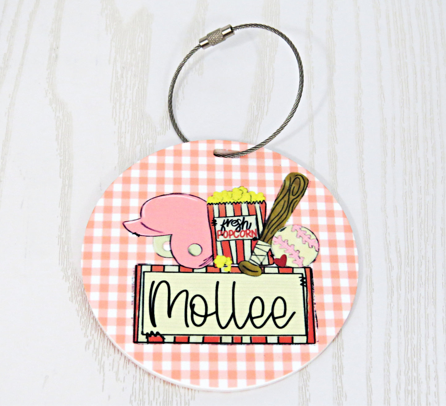 Vintage Baseball Softball Sports Bag Tag Personalized with Name - Kids Bag Name Tag Keychain