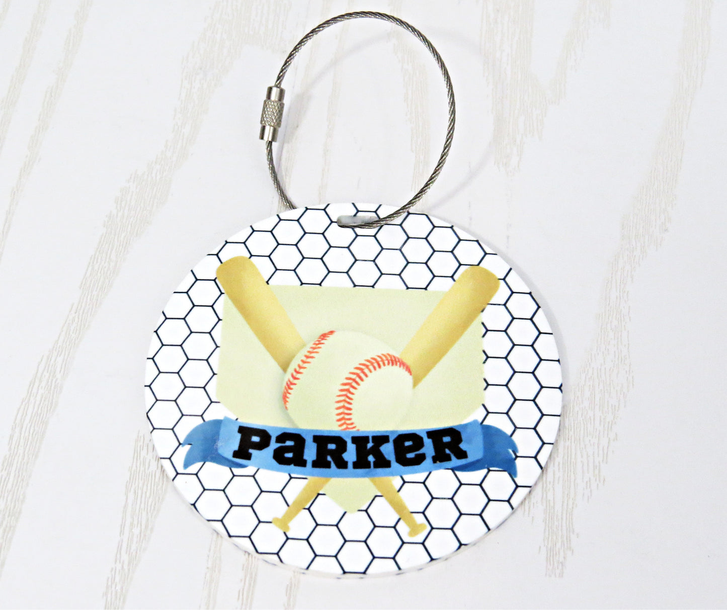 Vintage Baseball Softball Sports Bag Tag Personalized with Name - Kids Bag Name Tag Keychain