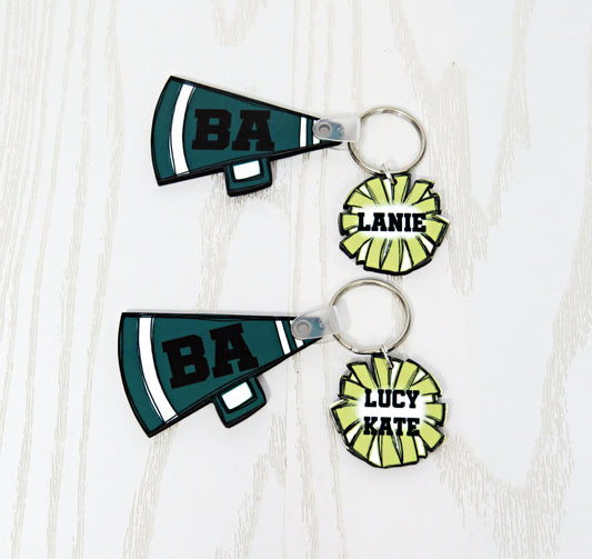 Cheerleading Bag Tag Personalized with Name - Cheerleader Bag Name Tag Keychain - Cheer Kids High School Mom Sports Football Bastketball