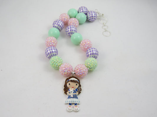 Pink Rhinestone Easter Girl Bubblegum Necklace - Easter Basket Gift Bunny Chunky Beaded Necklace - Chunky Bead Necklace - Gifts for Her