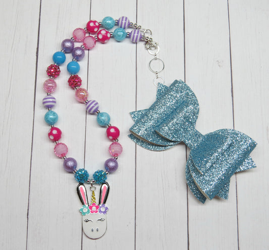 Easter Unicorn Bubblegum Necklace - Easter Basket Gift Bunny Chunky Beaded Necklace - Chunky Bead Necklace - Gifts for Her