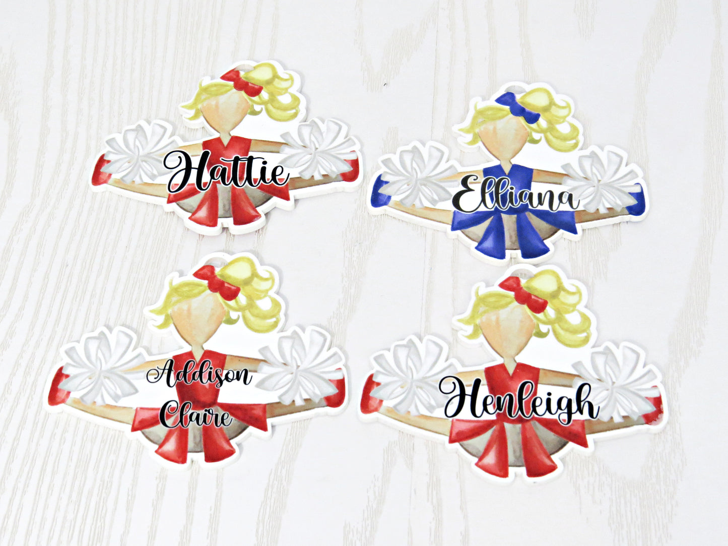 Custom Cheerleader Bag Tag with Name – Choose Hair and Team Colors – Personalized Cheerleader Backpack Charm