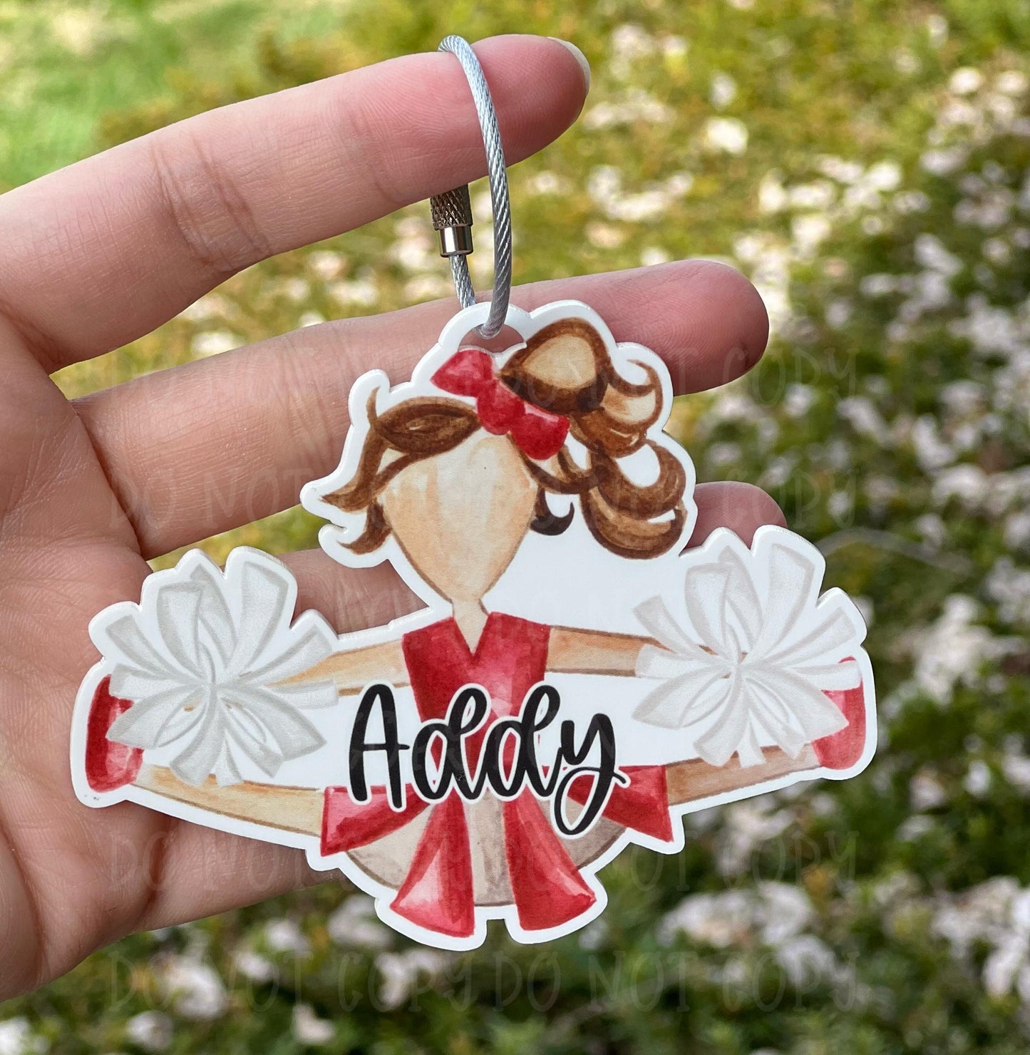 Custom Cheerleader Bag Tag with Name – Choose Hair and Team Colors – Personalized Cheerleader Backpack Charm