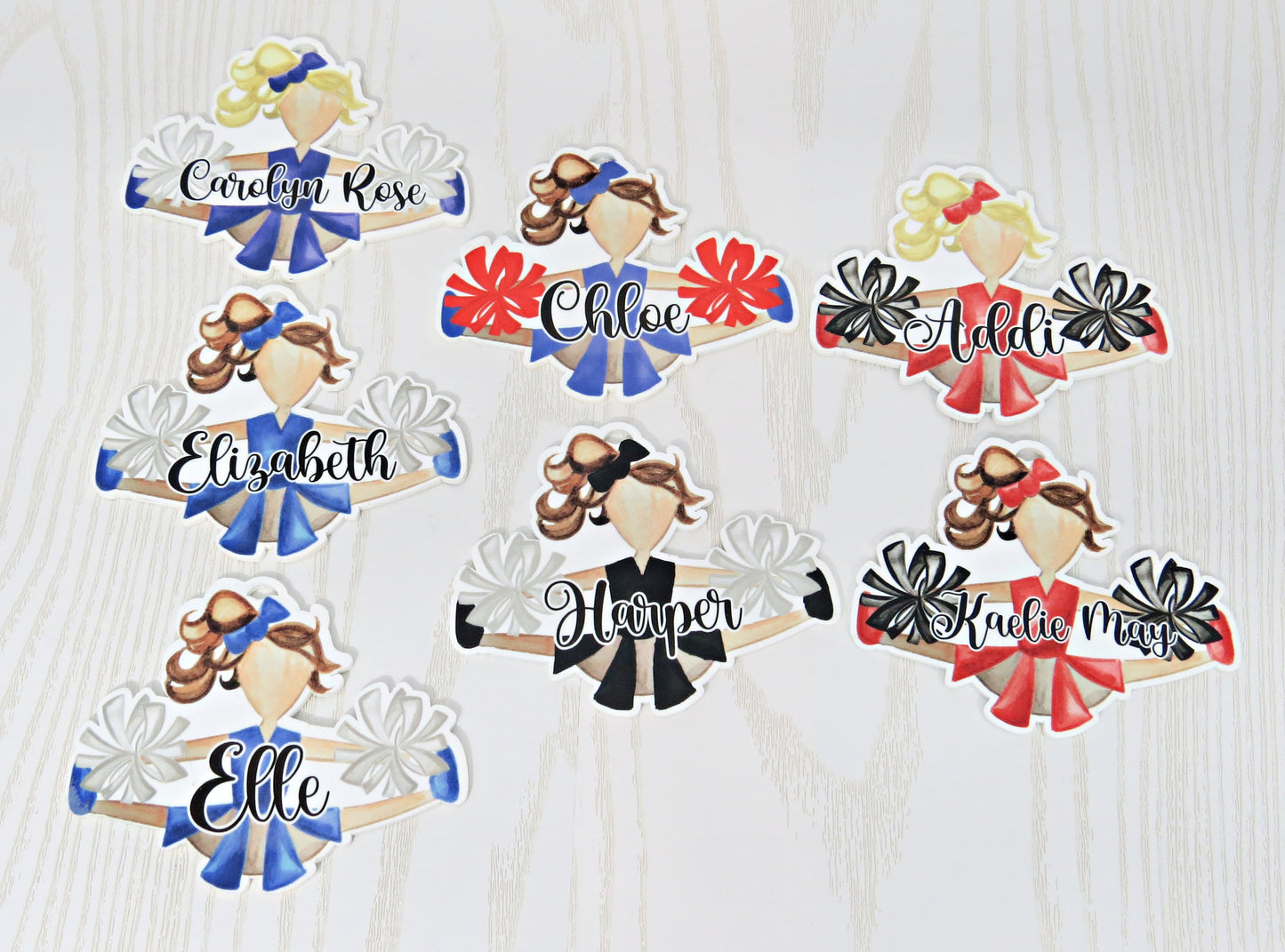 Custom Cheerleader Bag Tag with Name – Choose Hair and Team Colors – Personalized Cheerleader Backpack Charm