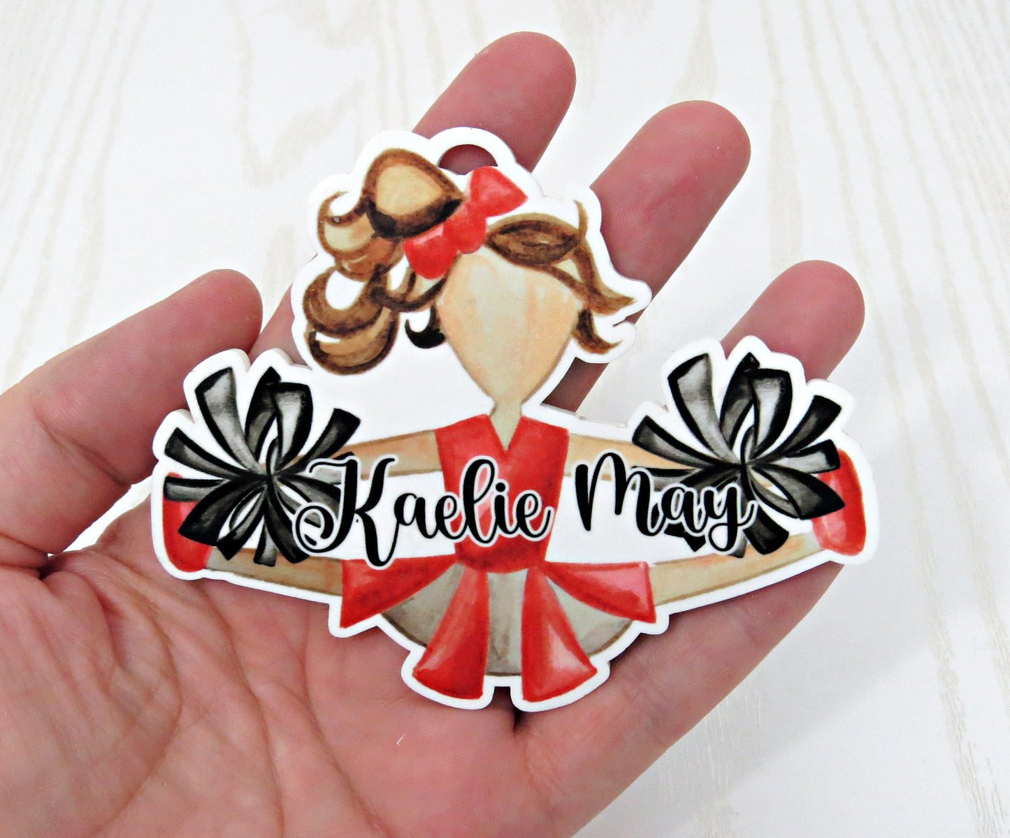 Custom Cheerleader Bag Tag with Name – Choose Hair and Team Colors – Personalized Cheerleader Backpack Charm