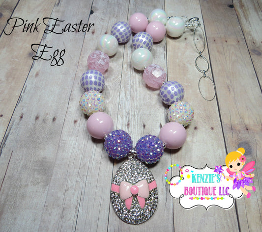 Pink Rhinestone Easter Egg Bubblegum Necklace - Easter Basket Gift Bunny Chunky Beaded Necklace - Chunky Bead Necklace - Gifts for Her