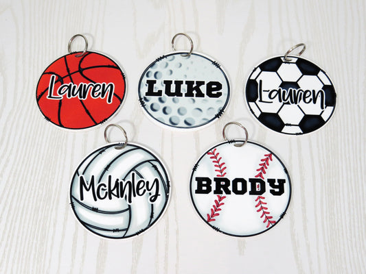 Sports Bag Tag Personalized with Name - Kids Soccer Volleyball Baseball Softball Golf Basketball Bag Name Tag Keychain