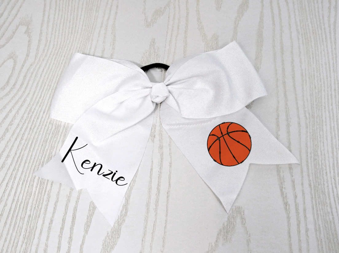 Personalized Sports Hair Bow for Girls Hair Tie Accessory- Custom White Preppy Bow - Cheer 8" Bow - Ribbon Basketball Volleyball Soccer Softball