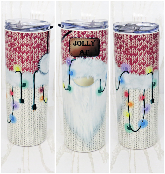 20 oz Holiday Gnome Stainless Steel Skinny Tumbler - Includes Straw and Lid – Christmas LightsGift Secret Santa - Winter Themed