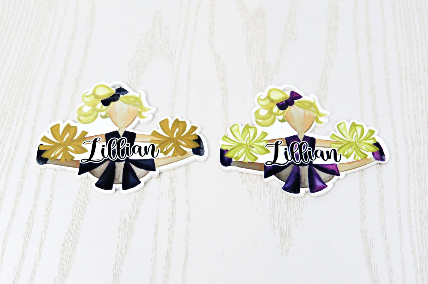 Custom Cheerleader Bag Tag with Name – Choose Hair and Team Colors – Personalized Cheerleader Backpack Charm