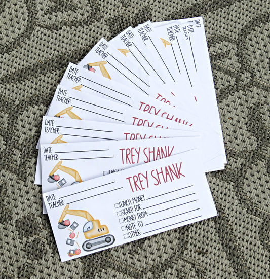 Personalized School Envelopes - Custom Teacher Envelopes - Notes to Teacher Envelope - Lunch Money Envelopes -