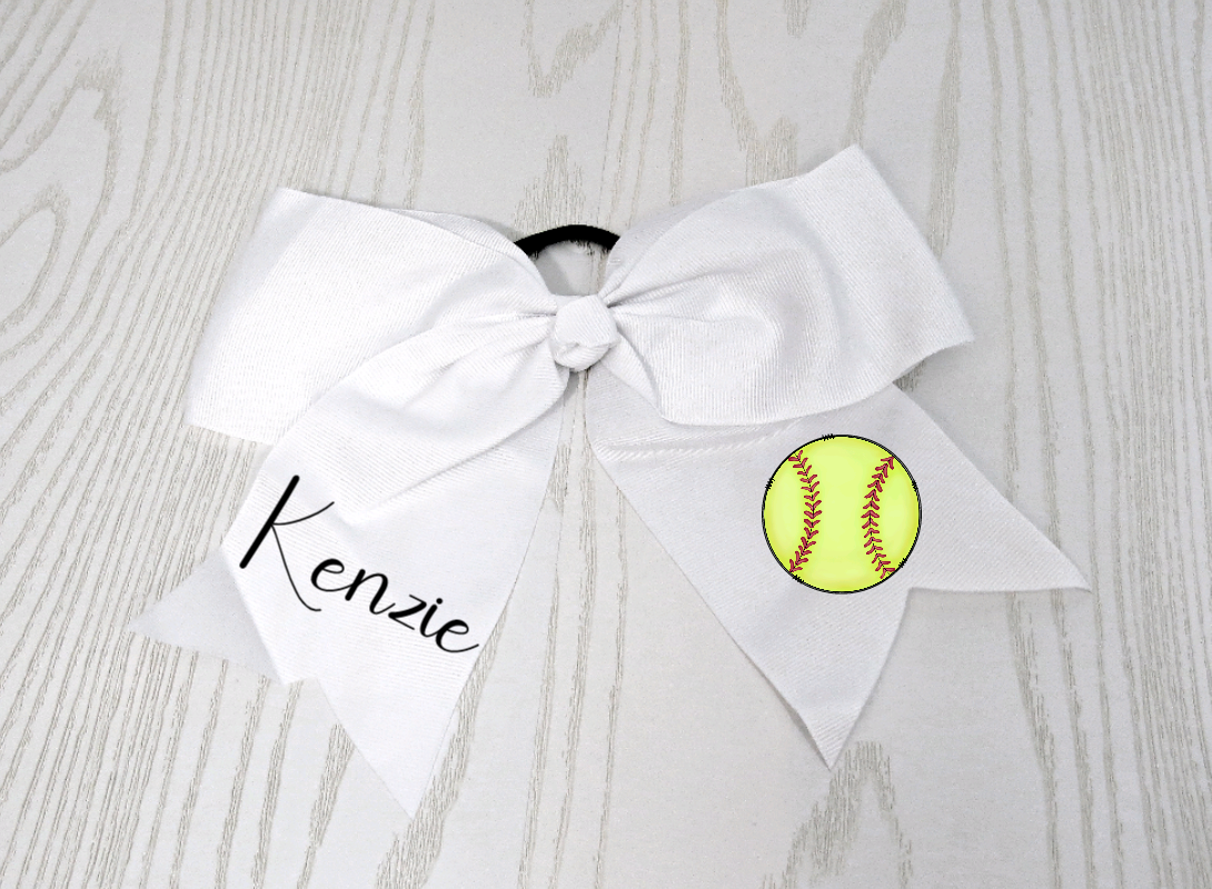 Personalized Sports Hair Bow for Girls Hair Tie Accessory- Custom White Preppy Bow - Cheer 8" Bow - Ribbon Basketball Volleyball Soccer Softball