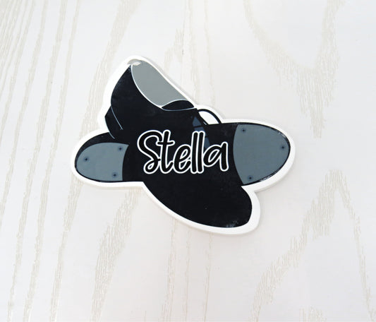 Tap Dance Bag Tag Personalized with Name - Young Dancer Bag Name Tag - Clog Keychain - Boogie Bop Fox-trot Gavotte Jig Jitterbug Jive