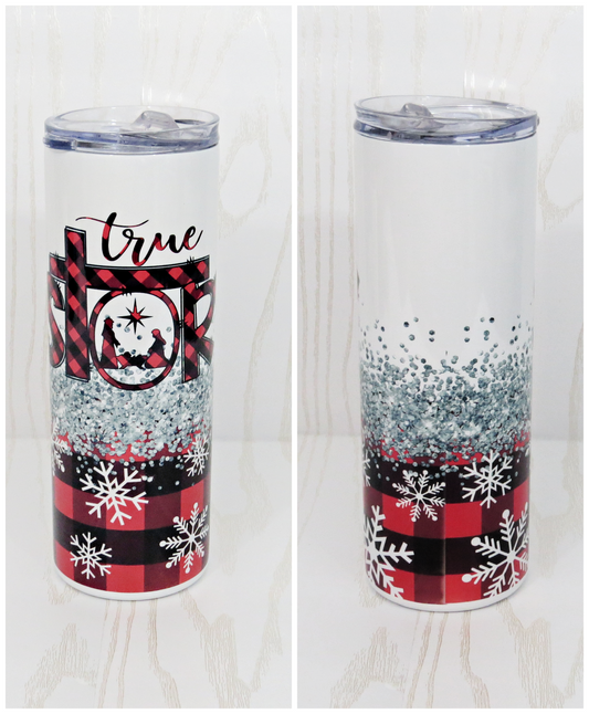 20 oz True Story Nativity Stainless Steel Skinny Tumbler - Includes Straw and Lid – Holiday Gift Secret Santa - Winter Themed Church