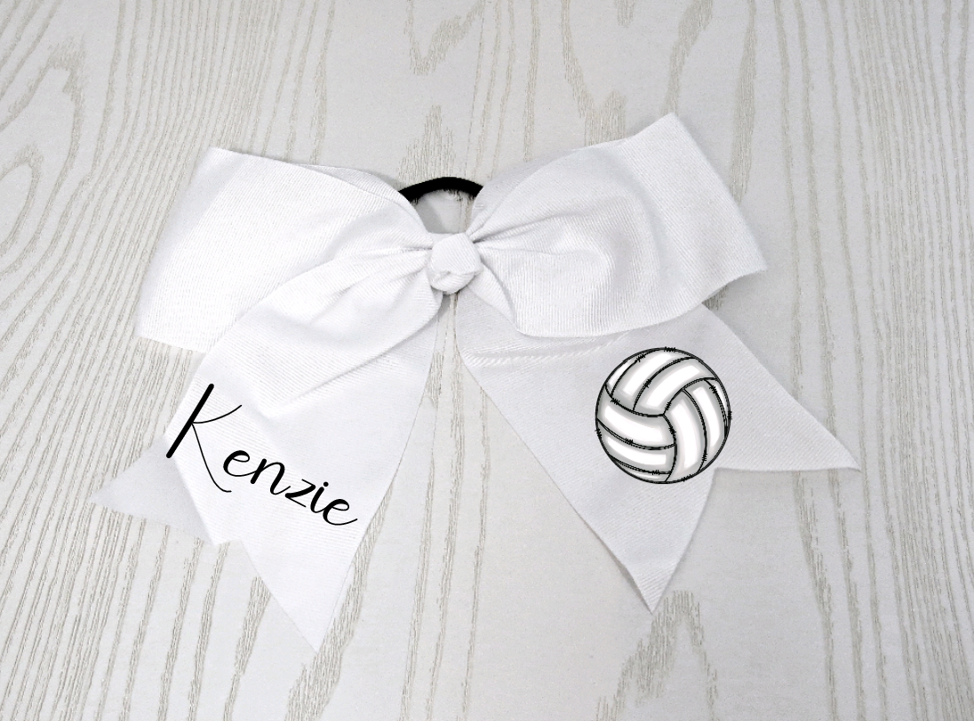 Personalized Sports Hair Bow for Girls Hair Tie Accessory- Custom White Preppy Bow - Cheer 8" Bow - Ribbon Basketball Volleyball Soccer Softball